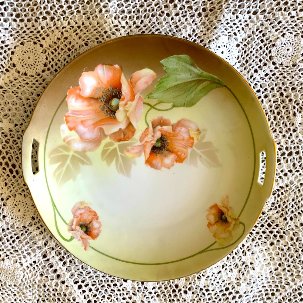 Beautiful Floral Painted Porcelain Plate, Vintage Antique With Makers Stamp